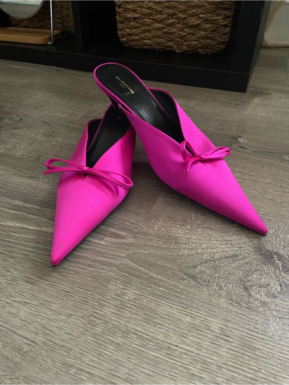 Balenciaga Hot Pink Pointed-Toe Bow Mules